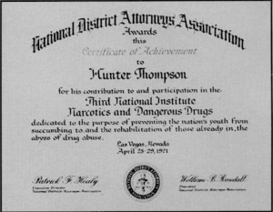 Hunter S. Thompson's certificate from the National District Attorneys Association
