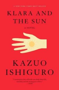 A book jacket illustration featuring a red background, an cream-colored palm held horizontally. Imposed on the palm is a yellow, sun-like circle.