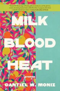 A colorful book jacket featuring an abstract collage of colors in a column to the left and a column of teal to the right, overlaid by white text. 