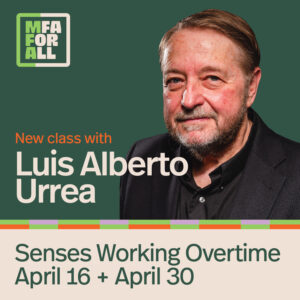 Luis Alberto Urrea's author photo paired with ASF's MFA for All logo. 