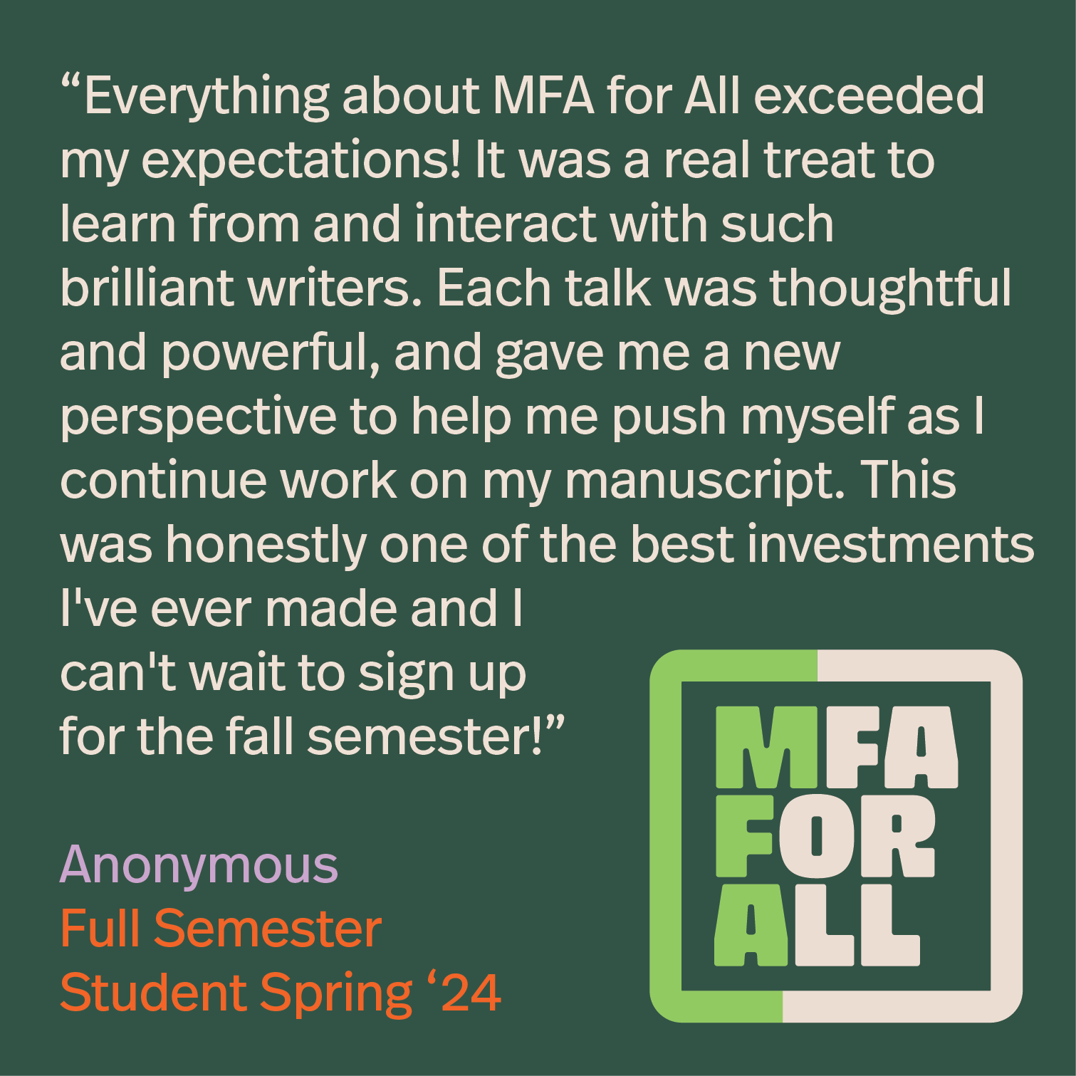 MFA for All Testimonials